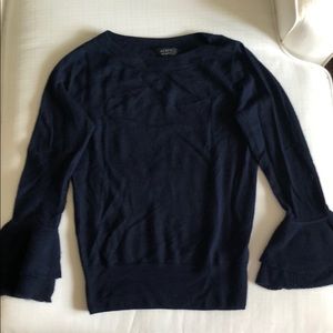 Jcrew navy cashmere sweater with bell sleeves